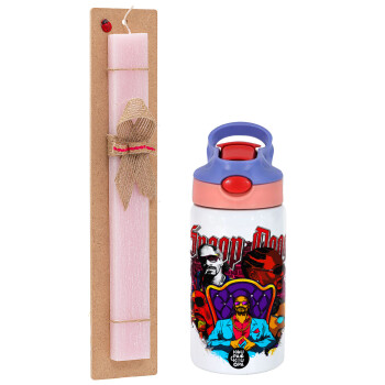 Snoop Dogg, Easter Set, Children's thermal stainless steel water bottle with safety straw, pink/purple (350ml) & Easter scented flat candle (30cm) (PINK)