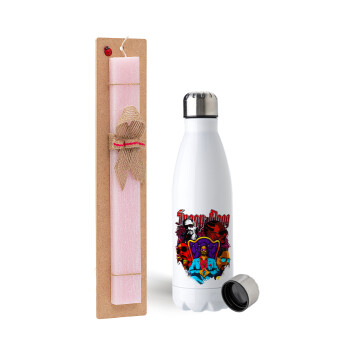 Snoop Dogg, Easter Set, metallic stainless steel water bottle (750ml) & scented flat Easter candle (30cm) (PINK)