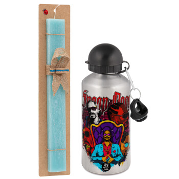 Snoop Dogg, Easter Set, metallic silver aluminum water bottle (500ml) & scented flat Easter candle (30cm) (TURQUOISE)