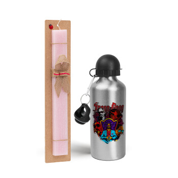 Snoop Dogg, Easter Set, metallic Silver aluminum water bottle (500ml) & scented flat Easter candle (30cm) (PINK)