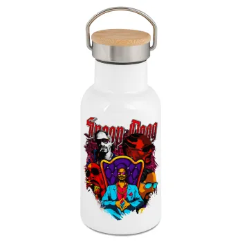 Snoop Dogg, Metallic thermos (Stainless steel) White with wooden lid (bamboo), double-walled, 350ml
