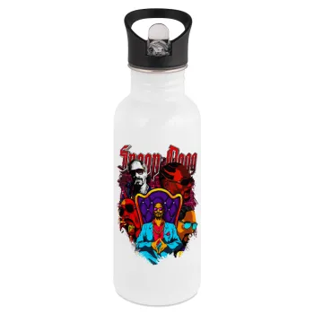 Snoop Dogg, White water bottle with straw, stainless steel 600ml