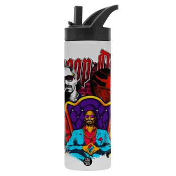 Snoop Dogg, Μεταλλικό παγούρι θερμός με καλαμάκι & χειρολαβή, ανοξείδωτο ατσάλι (Stainless steel 304), διπλού τοιχώματος, 600ml