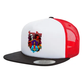 Snoop Dogg, Adult Foam Flat Snapback with Mesh Black-White-Red (POLYESTER, ADULT, UNISEX, ONE SIZE)