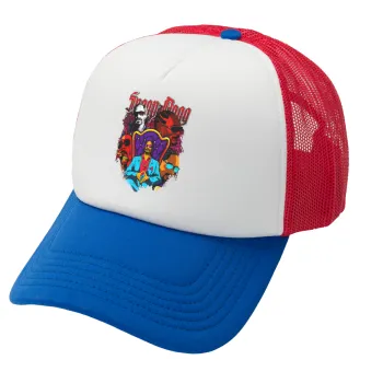Snoop Dogg, Adult Soft Trucker Hat with Red/Blue/White Mesh (POLYESTER, ADULT, UNISEX, ONE SIZE)