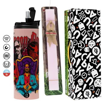 Snoop Dogg, Easter candle,Travel Tumbler 2 Lids, with metal straw & cleaning brush & aromatic flat candle (30cm) (PINK)