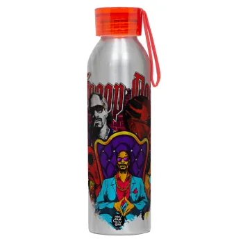 Snoop Dogg, Aluminum Sports Bottle 650ml – Silver with Red Cap and Silicone Strap
