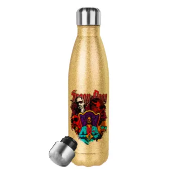 Snoop Dogg, Μεταλλικό παγούρι θερμός Glitter χρυσό (Stainless steel), διπλού τοιχώματος, 500ml