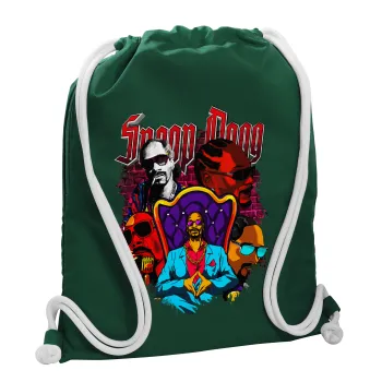 Snoop Dogg, Τσάντα πλάτης πουγκί GYMBAG BOTTLE GREEN, με τσέπη (40x48cm) & χονδρά λευκά κορδόνια