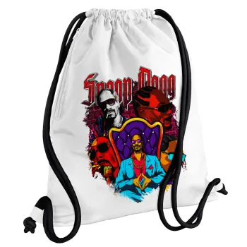 Snoop Dogg, Τσάντα πλάτης πουγκί GYMBAG λευκή, με τσέπη (40x48cm) & χονδρά κορδόνια