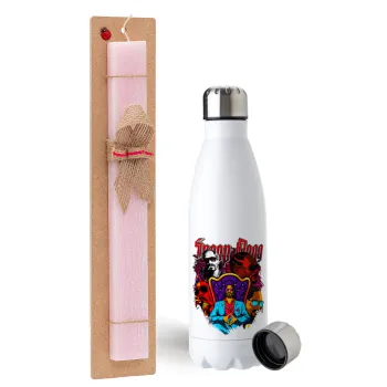 Snoop Dogg, Easter Set, metallic stainless steel water bottle (750ml) & scented flat Easter candle (30cm) (PINK)
