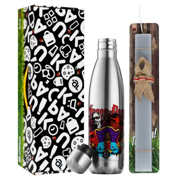 Snoop Dogg, Easter Set, metallic stainless thermos flask (500ml) & scented flat Easter candle (30cm) (GRAY)