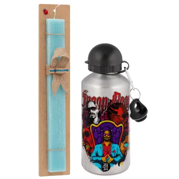 Snoop Dogg, Easter Set, metallic silver aluminum water bottle (500ml) & scented flat Easter candle (30cm) (TURQUOISE)