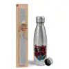 Easter Set, metallic Inox water bottle (750ml) & aromatic flat Easter candle (30cm) (GRAY)