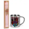 Easter Set, metallic thermal cup (300ml) & aromatic flat Easter candle (30cm) (PINK)