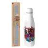 Easter Set, metallic stainless thermos bottle (500ml) & scented flat Easter candle (30cm) (GRAY)