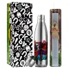 Easter Set, metallic stainless thermos flask (500ml) & scented flat Easter candle (30cm) (GRAY)
