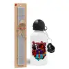 Easter Set, metallic aluminum water bottle (500ml) & aromatic flat Easter candle (30cm) (GRAY)