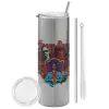 Tumbler stainless steel Silver 600ml, with metal straw & cleaning brush
