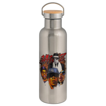 JAY-Z, Stainless steel Silver with wooden lid (bamboo), double wall, 750ml