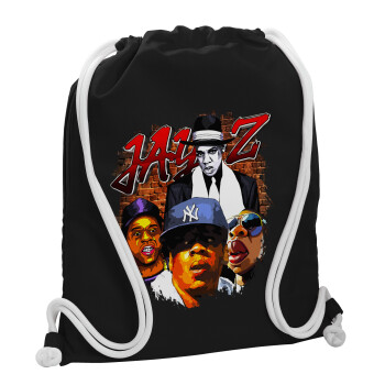 JAY-Z, Τσάντα πλάτης πουγκί GYMBAG Μαύρη, με τσέπη (40x48cm) & χονδρά λευκά κορδόνια
