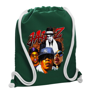 JAY-Z, Τσάντα πλάτης πουγκί GYMBAG BOTTLE GREEN, με τσέπη (40x48cm) & χονδρά λευκά κορδόνια