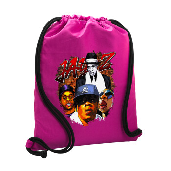 JAY-Z, Τσάντα πλάτης πουγκί GYMBAG Φούξια, με τσέπη (40x48cm) & χονδρά κορδόνια