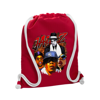 JAY-Z, Τσάντα πλάτης πουγκί GYMBAG Κόκκινη, με τσέπη (40x48cm) & χονδρά κορδόνια