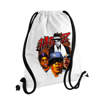 JAY-Z, Τσάντα πλάτης πουγκί GYMBAG λευκή, με τσέπη (40x48cm) & χονδρά κορδόνια