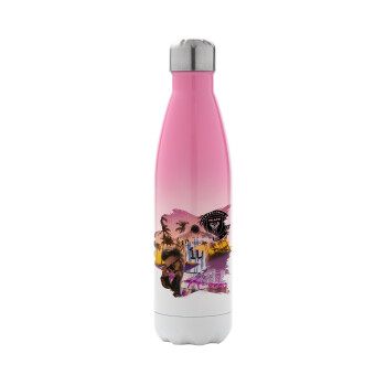 Lionel Messi Miami, Metal mug thermos Pink/White (Stainless steel), double wall, 500ml