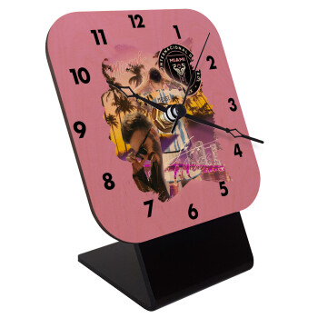 Lionel Messi Miami, Quartz Table clock in natural wood (10cm)