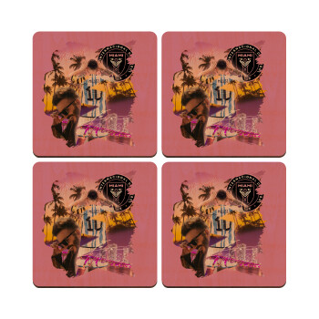 Lionel Messi Miami, ΣΕΤ x4 Σουβέρ ξύλινα τετράγωνα plywood (9cm)
