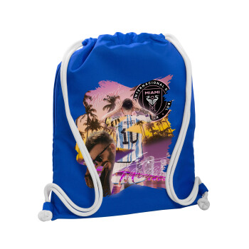Lionel Messi Miami, Τσάντα πλάτης πουγκί GYMBAG Μπλε, με τσέπη (40x48cm) & χονδρά κορδόνια