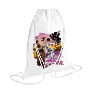 Lionel Messi Miami, Τσάντα πλάτης πουγκί GYMBAG λευκή (28x40cm)