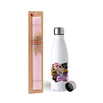 Lionel Messi Miami, Πασχαλινή Λαμπάδα με μεταλλικό παγούρι ανοξείδωτο (750ml) & κερί αρωματικό πλακέ (30cm) (ΡΟΖ)