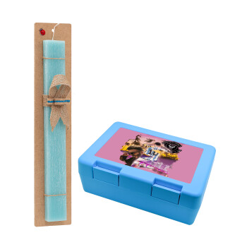 Lionel Messi Miami, Easter Set, children's snack container BLUE & Easter aromatic flat candle (30cm) (TURQUOISE)