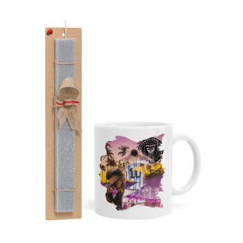 Lionel Messi Miami, Easter Set, Ceramic Cup (330ml) & Easter aromatic flat candle (30cm) (GRAY)