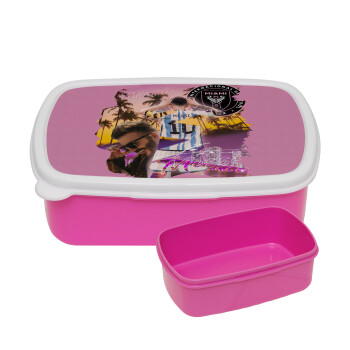 Lionel Messi Miami, ΡΟΖ παιδικό δοχείο φαγητού (lunchbox) πλαστικό (BPA-FREE) Lunch Βox M18 x Π13 x Υ6cm