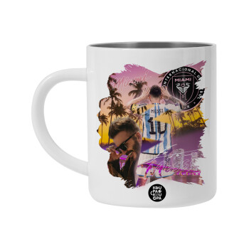 Lionel Messi Miami, Λευκή Ανοξείδωτη Μεταλλική Κούπα 450ml - Διπλού Τοιχώματος 