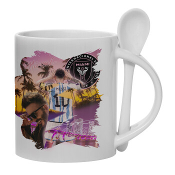 Lionel Messi Miami, Ceramic coffee mug with Spoon, 330ml (1pcs)