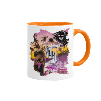 Lionel Messi Miami, Mug colored orange, ceramic, 330ml