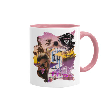 Lionel Messi Miami, Κούπα χρωματιστή ροζ, κεραμική, 330ml