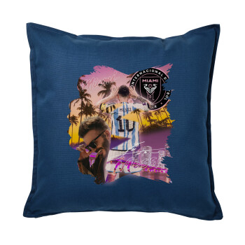 Lionel Messi Miami, Μαξιλάρι καναπέ Μπλε 100% βαμβάκι, περιέχεται το γέμισμα (50x50cm)