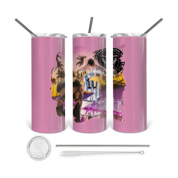 Lionel Messi Miami, 360 Eco friendly stainless steel tumbler 600ml, with metal straw & cleaning brush