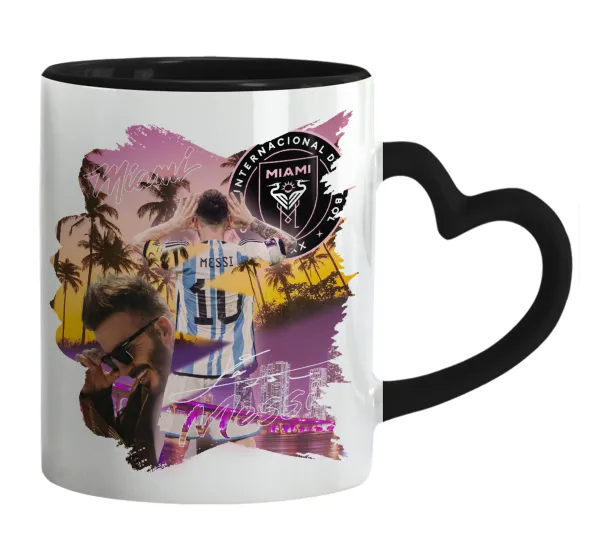 Lionel Messi Miami — Mug heart black handle, ceramic, 330ml