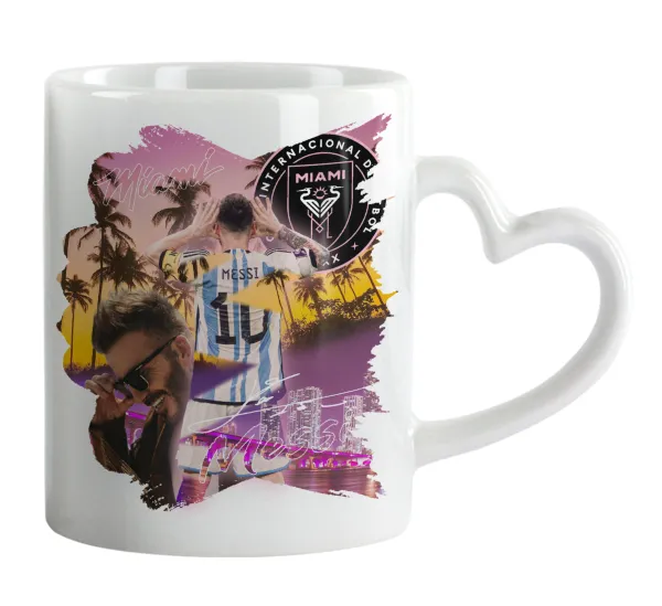 Lionel Messi Miami — Κούπα καρδιά χερούλι λευκή, κεραμική, 330ml