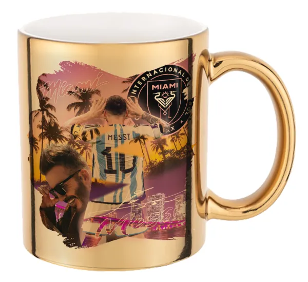 Lionel Messi Miami — Mug ceramic, gold mirror, 330ml