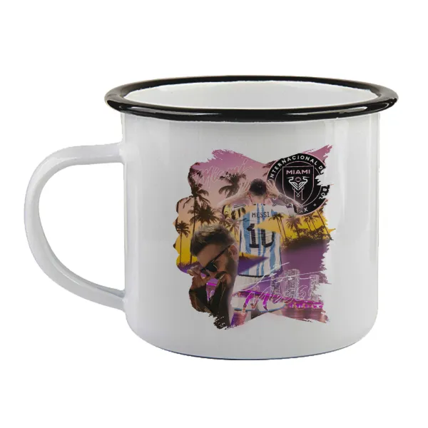 Lionel Messi Miami — Enamel mug with black rim, 360ml