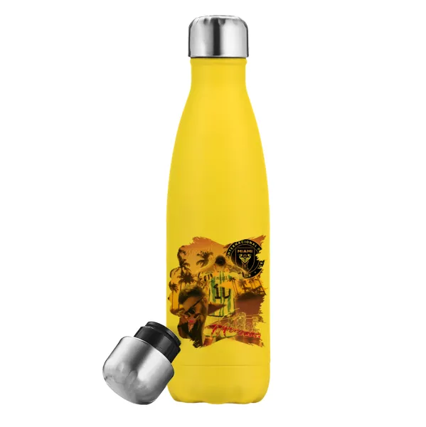 Lionel Messi Miami — Yellow Stainless Steel Metallic Thermos, double-walled, 500ml