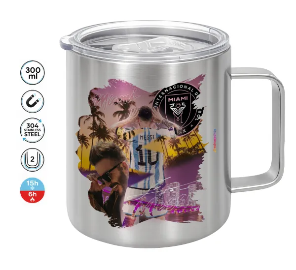 Lionel Messi Miami — Double-walled stainless steel mug 300ml with temperature-retaining lid